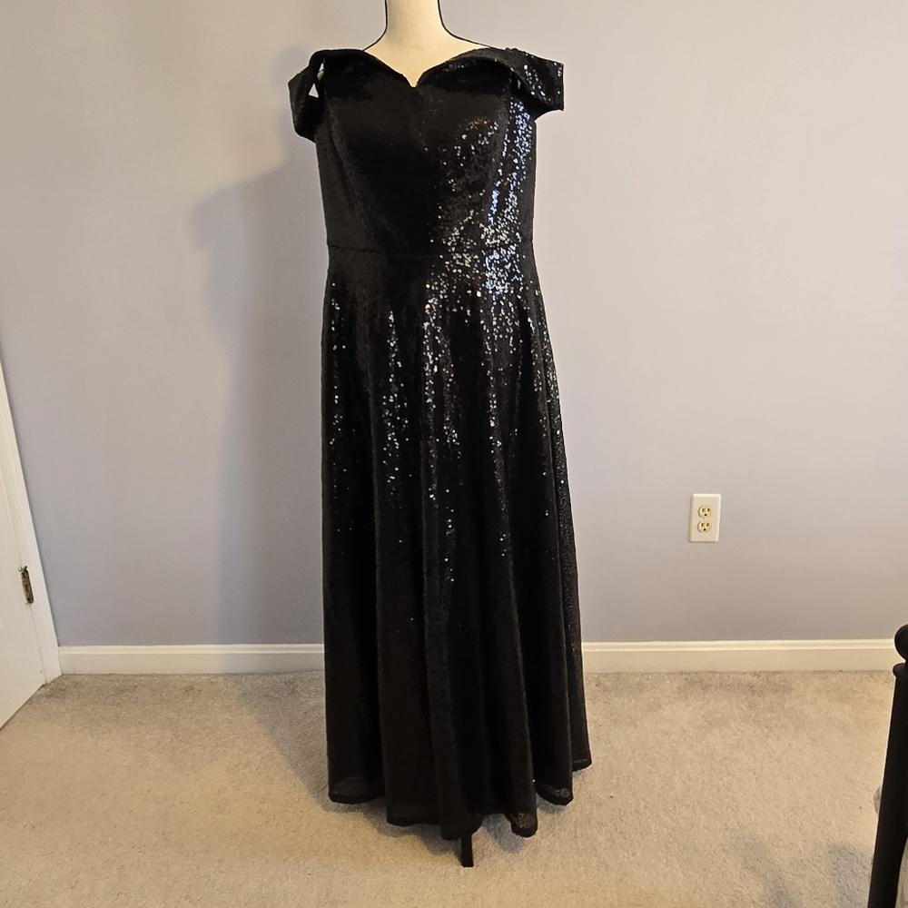 Black Sequin Off-Shoulder Maxi Dress